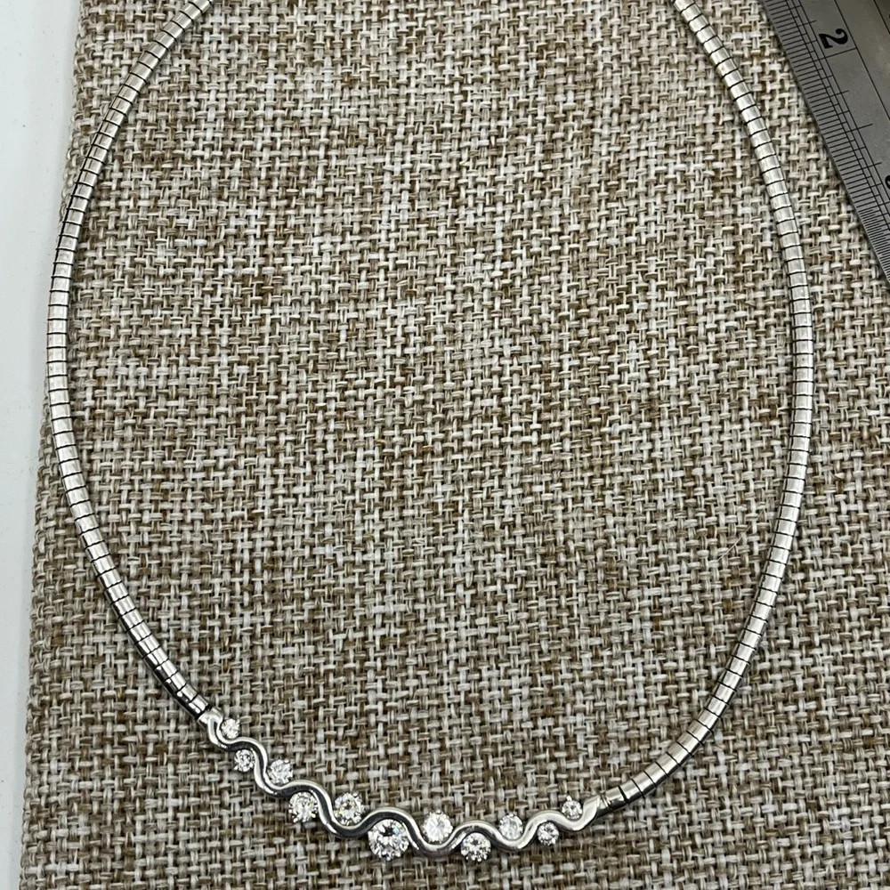 Vintage Sterling Silver CI 925 Channeled CZ Omega Collar Necklace – 16” - Picture 14 of 17